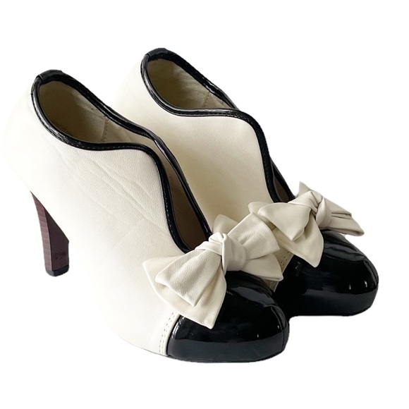 Bing Shoes - Bing Dress Shoes Retro Leather Bow Two-Tone Wedding Pumps, 40s Era Cosplay Heels